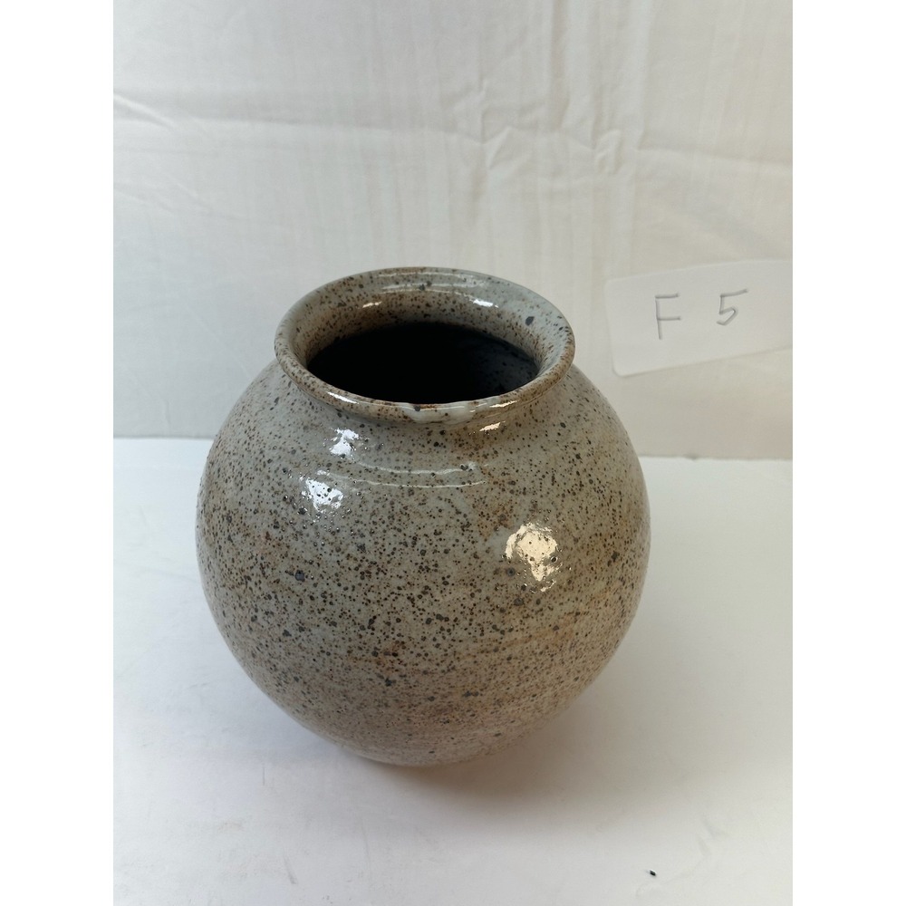 Rustic Artisan Speckled Stoneware Pottery Vase Round Bulbous Home Decor F5